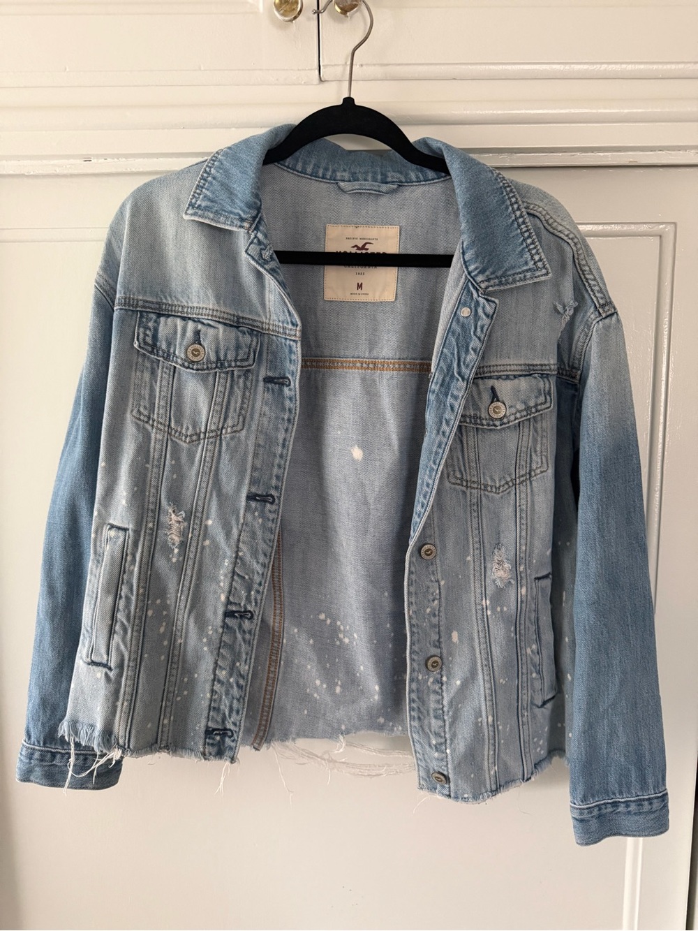 Hollister Light Blue Distressed Paint-Splatter Denim Jacket